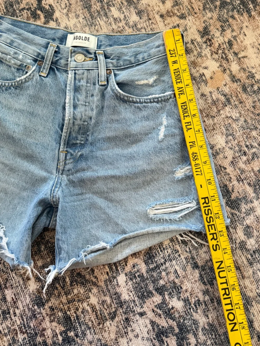 AGOLDE High‎ Rise Jean Shorts Light Wash Distressed 24